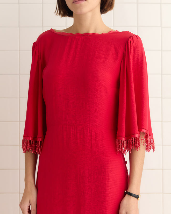 strapless open back dress Beaded Claret Gown