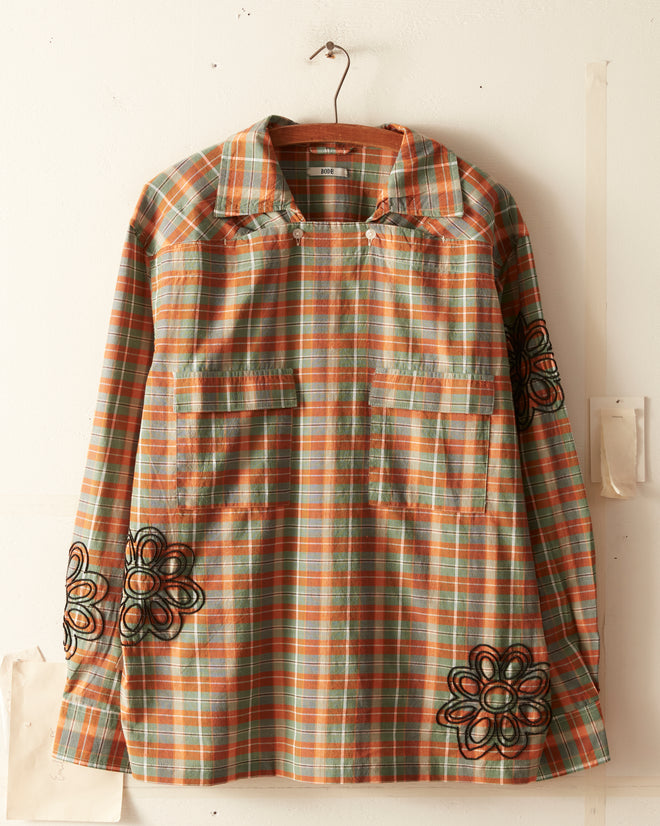 Beaded Floral Madras Long Sleeve Shirt - Blue SHIRTS BODE New York