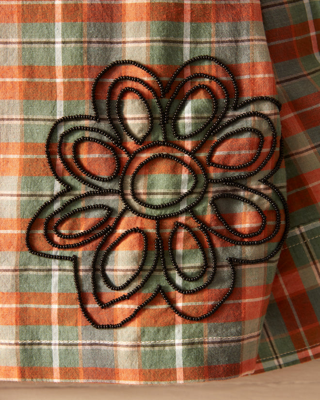 Beaded Floral Madras Long Sleeve Shirt - Blue SHIRTS BODE New York