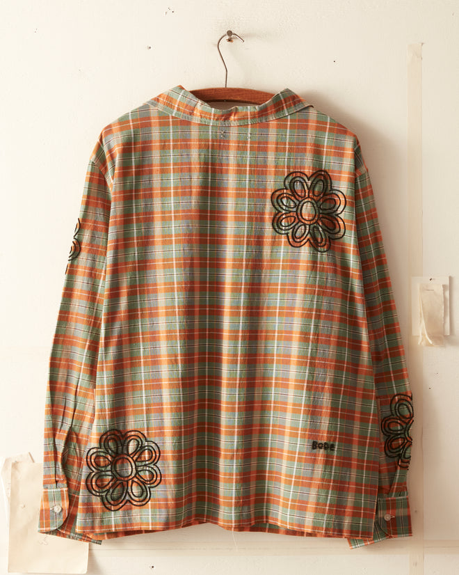Beaded Floral Madras Long Sleeve Shirt - Blue SHIRTS BODE New York