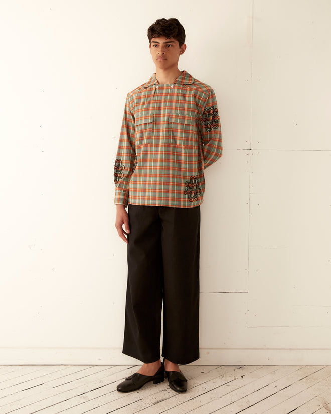Beaded Floral Madras Long Sleeve Shirt - Blue SHIRTS BODE New York