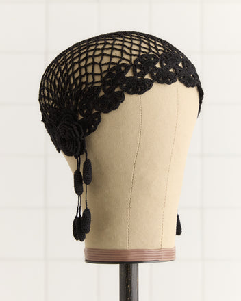 Blossom Crochet Cap - Black KNIT ACCESSORIES BODE New York