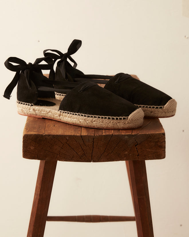 Suede Lace-Up Espadrille - Black Natural