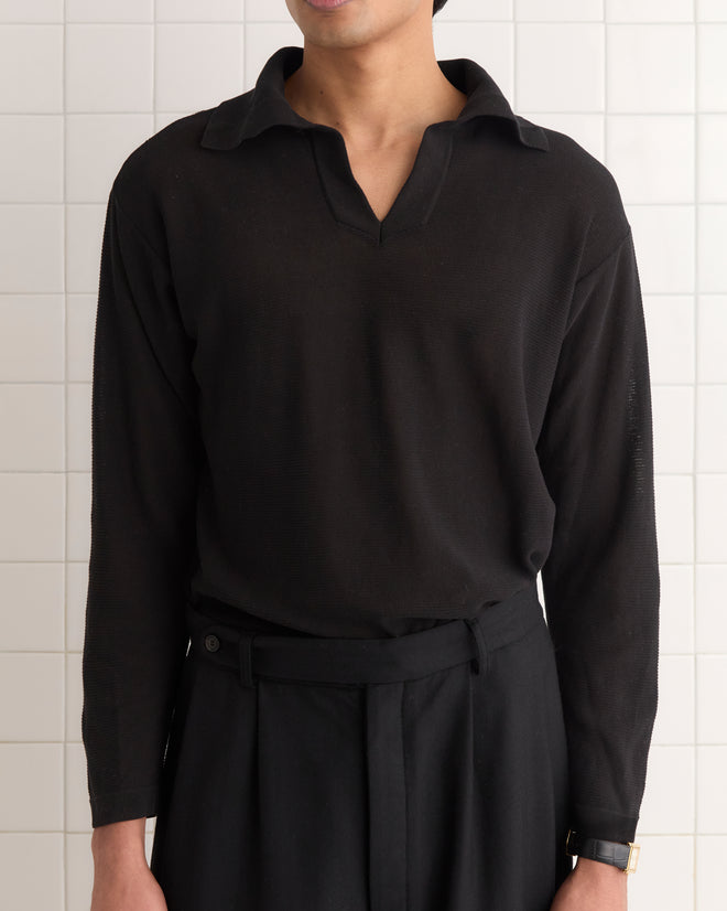 Boxy Long Sleeve Polo - Black SWEATERS BODE New York