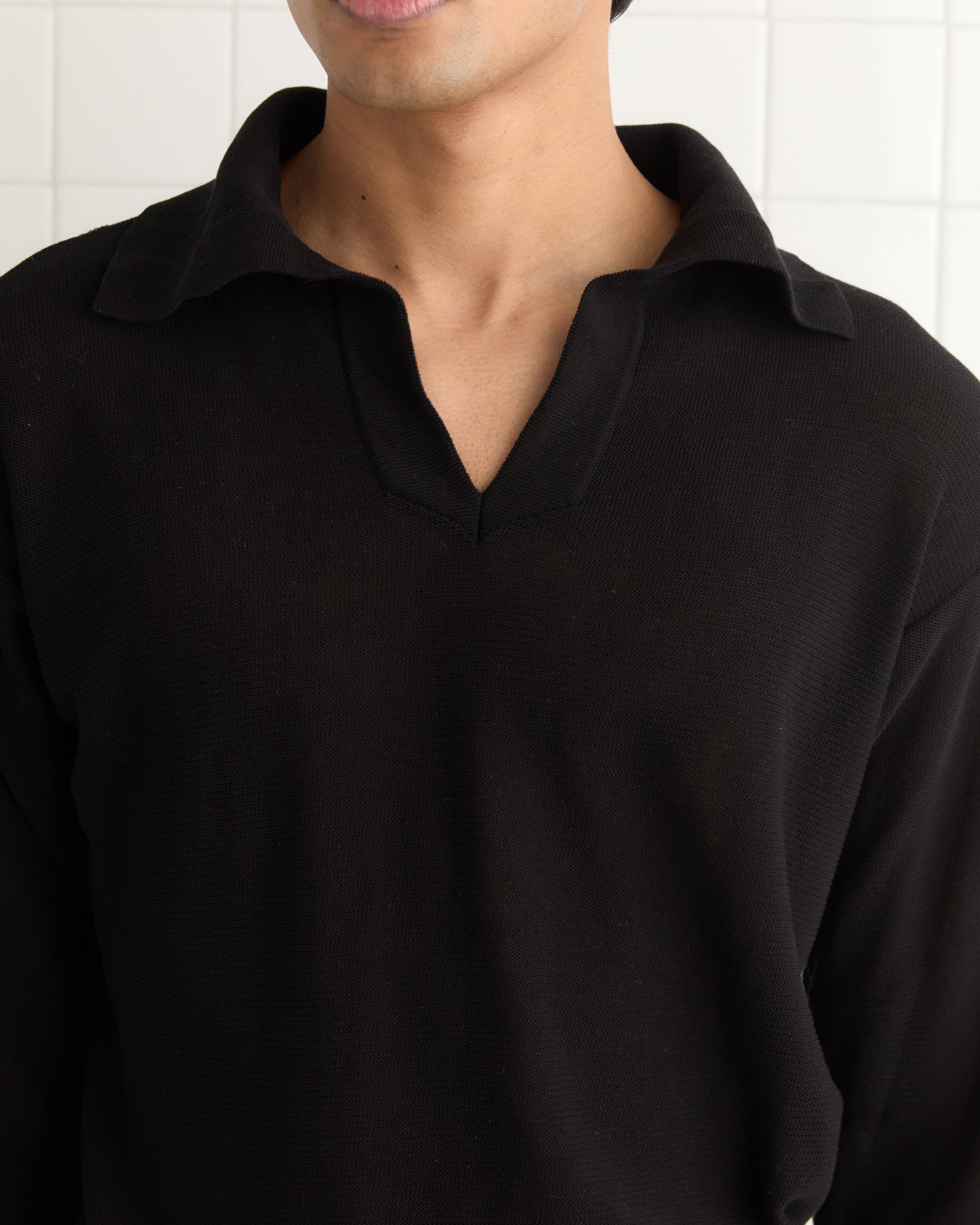 Boxy Long Sleeve Polo - Black – BODE