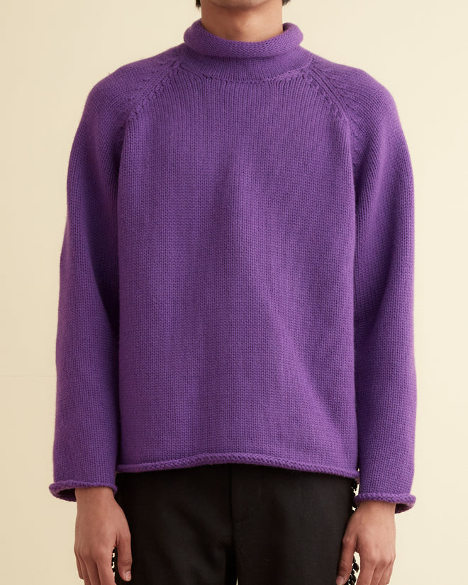 Cashmere Roll Neck Sweater - Purple
