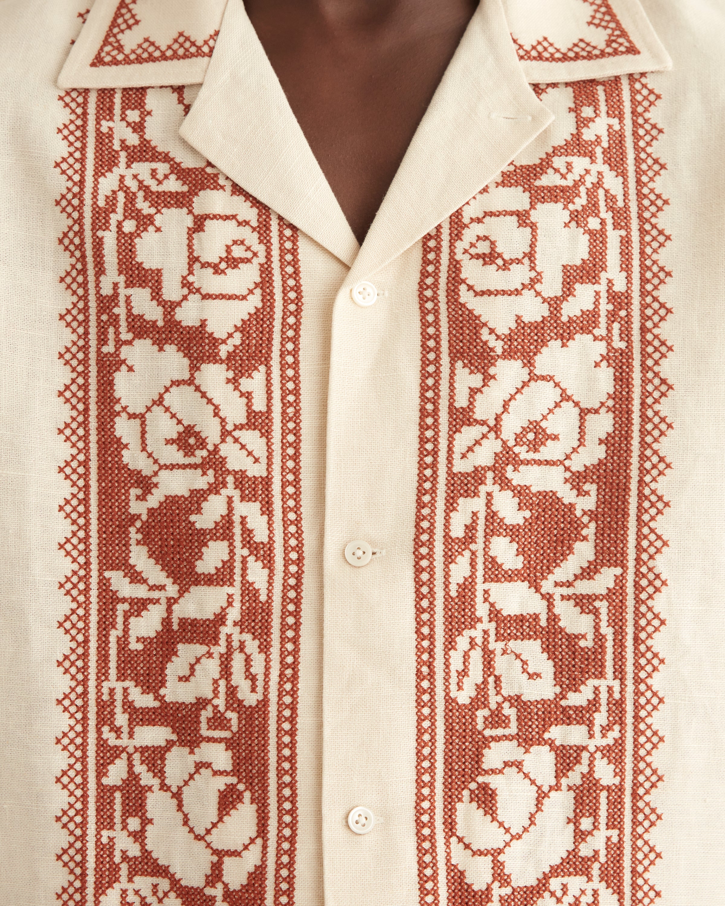 Cross-Stitched Rose Garland Short Sleeve Shirt – BODE