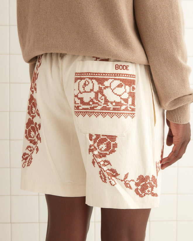 Cross-Stitched Rose Garland Shorts SHORTS BODE New York