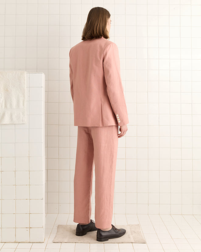 Lightweight Linen Double-Breasted Suit Jacket - Pink MENS SUIT JACKETS BODE New York