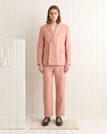 Lightweight Linen Double-Breasted Suit Jacket - Pink MENS SUIT JACKETS BODE New York