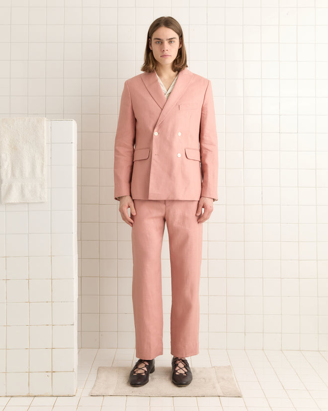 Lightweight Linen Double-Breasted Suit Jacket - Pink MENS SUIT JACKETS BODE New York