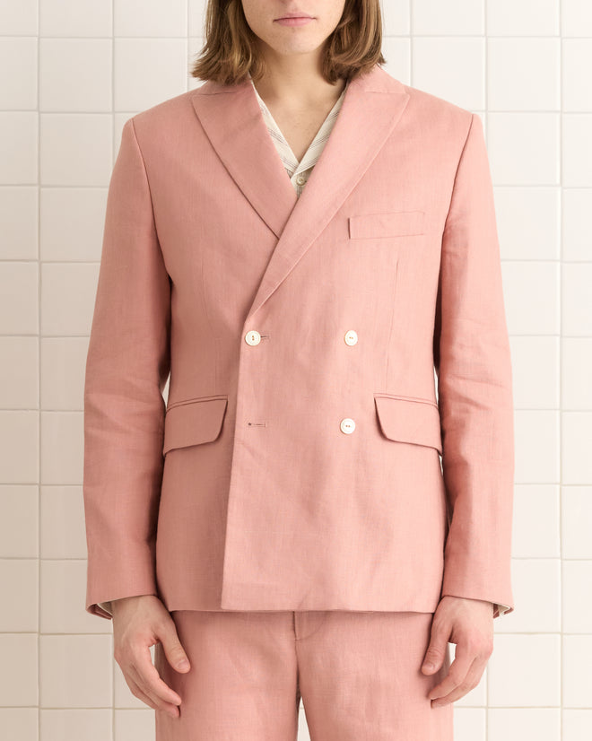 Lightweight Linen Double-Breasted Suit Jacket - Pink MENS SUIT JACKETS BODE New York