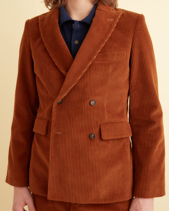 Double-Breasted Corduroy Jacket - Tobacco