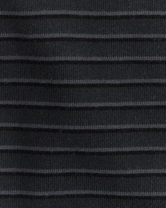 Close-up of the Ducky Bra, showcasing a dark knit fabric with thin, evenly spaced horizontal gray stripes for a delicate texture.