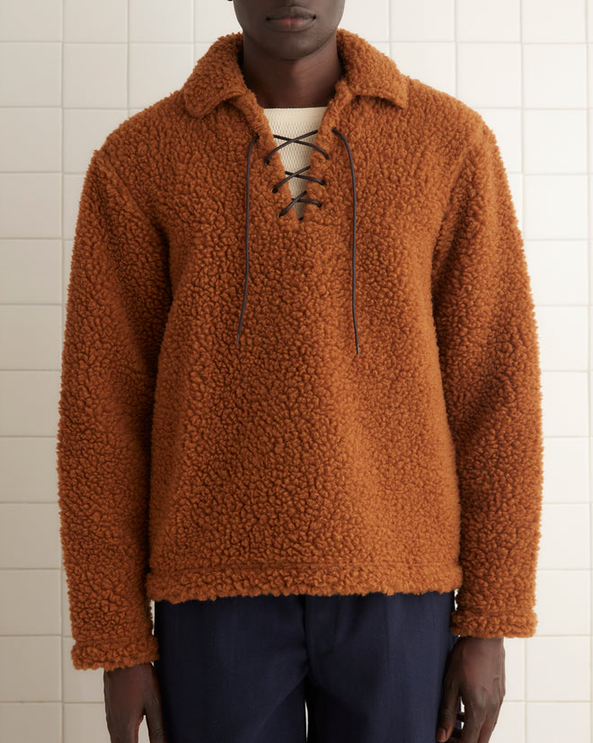 Fleece Tie-Up Pullover - Brown SWEATSHIRTS BODE New York
