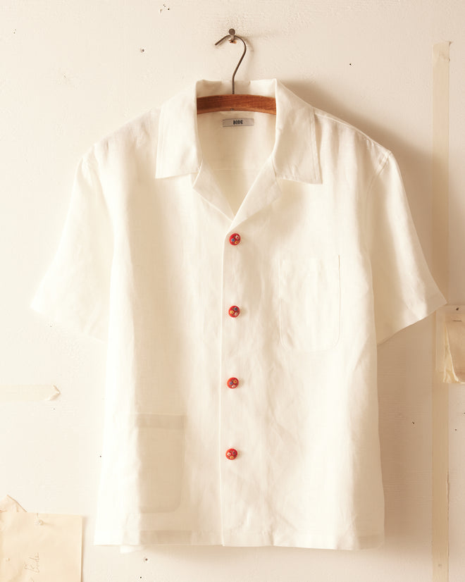 Flower Patch Button Short Sleeve Shirt - S/M