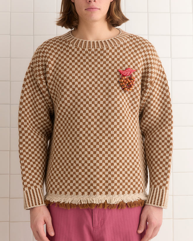 Fringe Check Pullover - Brown KNITWEAR BODE New York