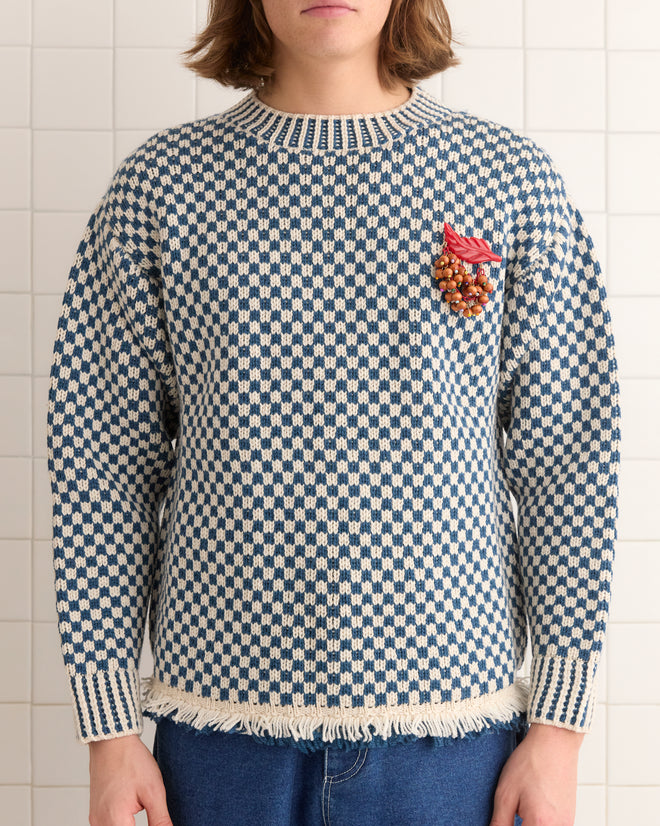 Fringe Check Pullover - Blue KNITWEAR BODE New York