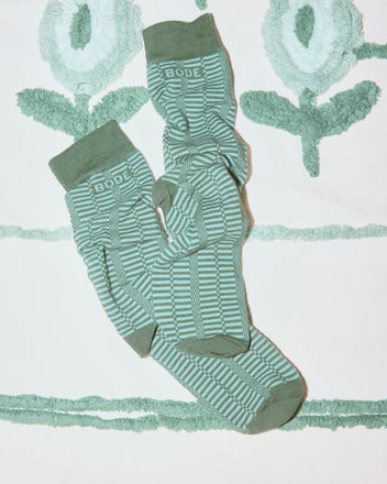 Micro Check Socks - Green, featuring a vintage-inspired green check pattern with 