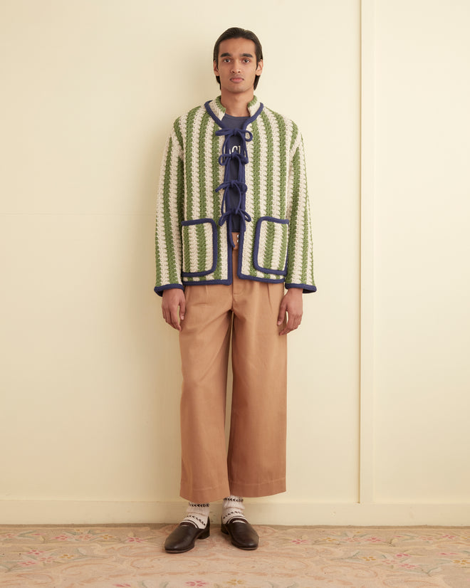 Bold Stripe Cardigan - Green/Cream KNITWEAR BODE New York
