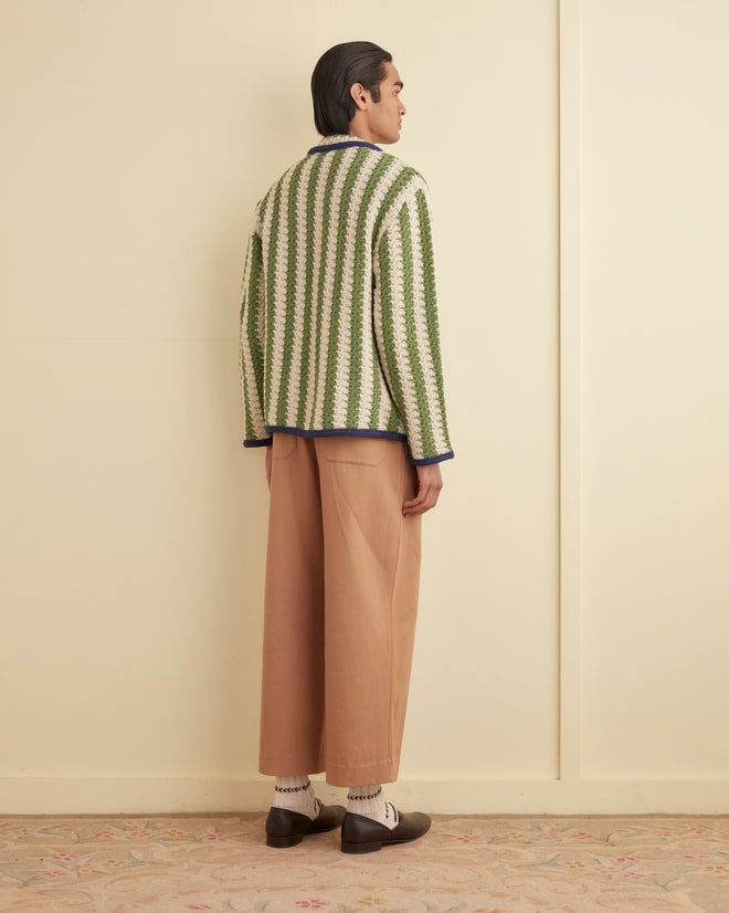 Bold Stripe Cardigan - Green/Cream KNITWEAR BODE New York