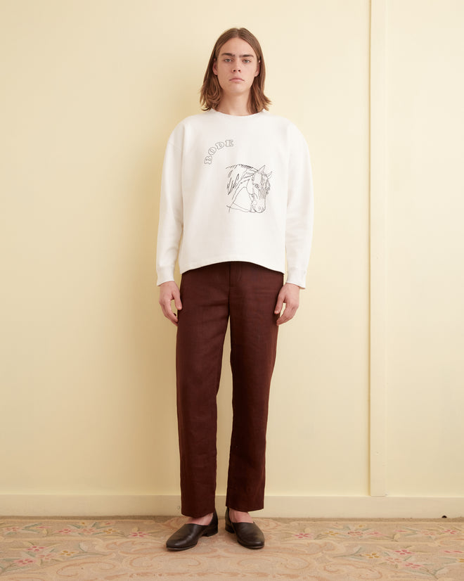 Embroidered Pony Crewneck - Cream CUT AND SEW BODE New York