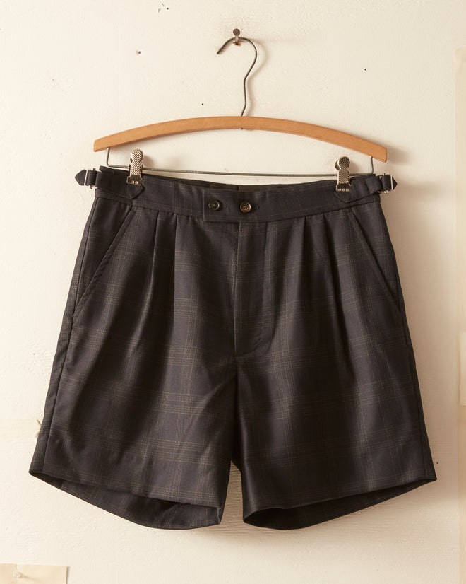 Ink Plaid Wool Shorts - 29