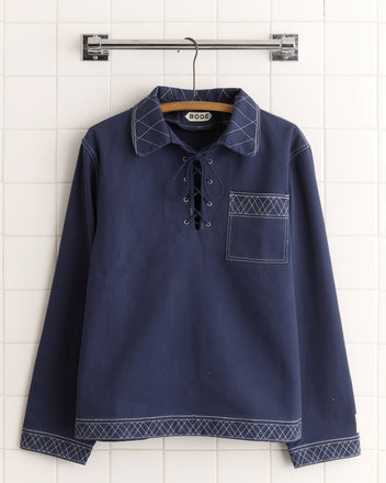 Embroidered Knolly Brook Pullover - Indigo JACKETS BODE New York