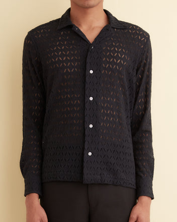 Lattice Lace Long Sleeve Shirt - Black SHIRTS BODE New York