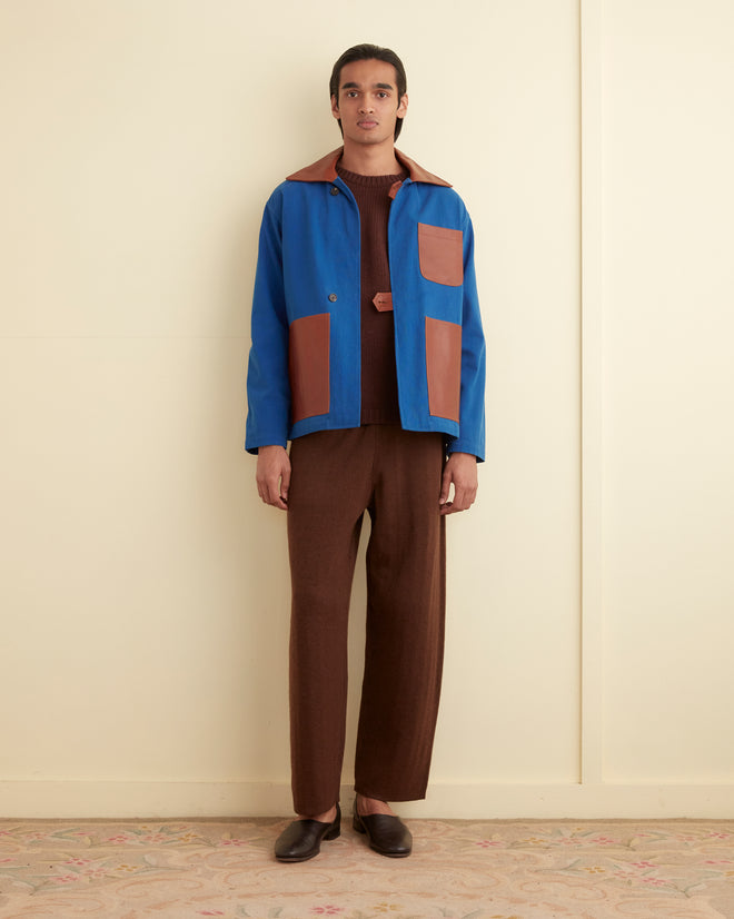 Leather Tab Jacket - Tan/Blue OUTERWEAR BODE New York