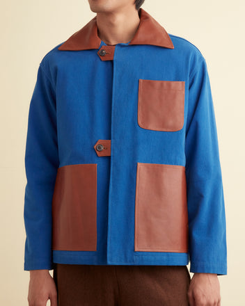 Leather Tab Jacket - Tan/Blue OUTERWEAR BODE New York