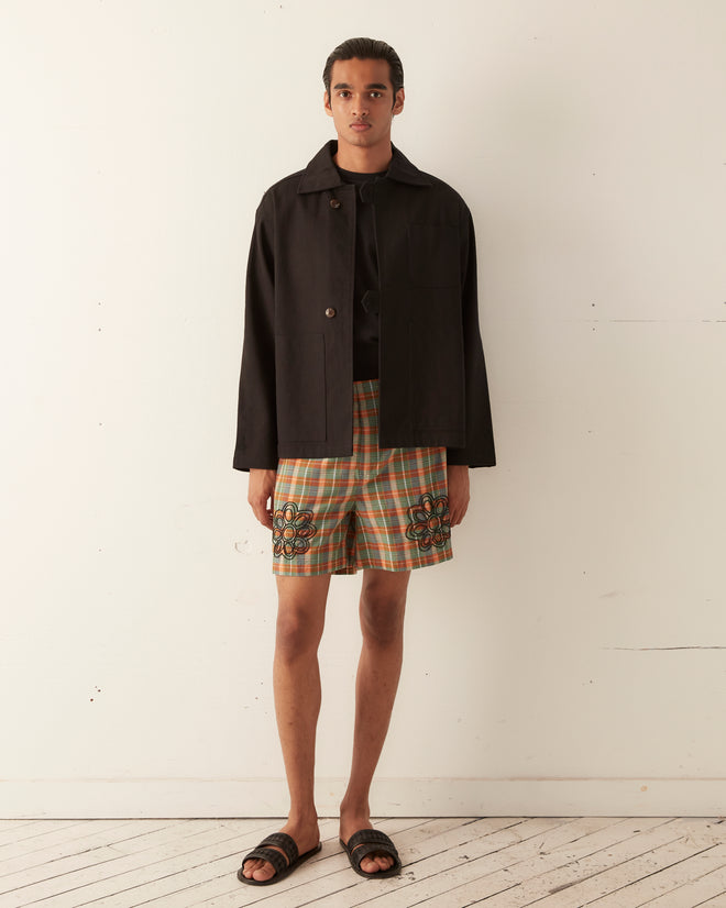 Beaded Floral Madras Shorts - Blue SHORTS BODE New York