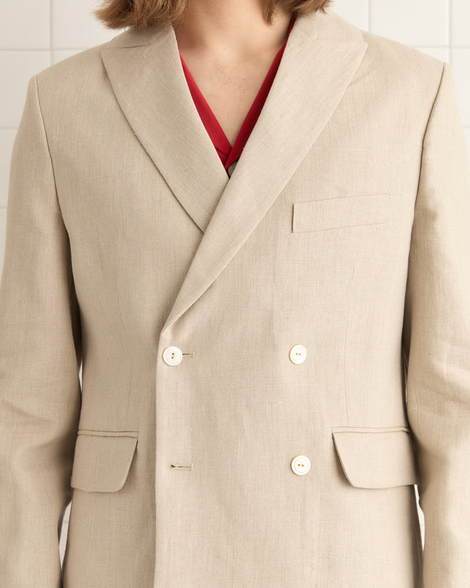 Lightweight Linen Double-Breasted Suit Jacket - Wheat MENS SUIT JACKETS BODE New York