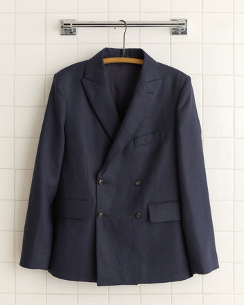 Linen Double-Breasted Suit Jacket - Midnight MENS SUIT JACKETS BODE New York