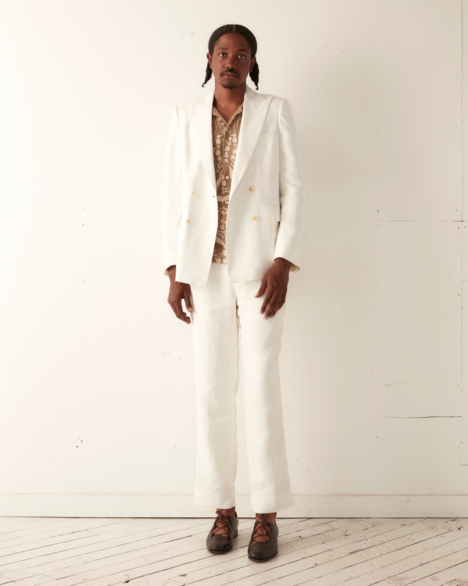 Linen Double-Breasted Suit Jacket - Ivory BODE Linen Double-Breasted Suit Jacket - Ivory BODE