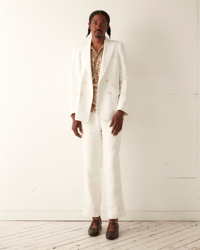 Linen Double-Breasted Suit Jacket - Ivory
