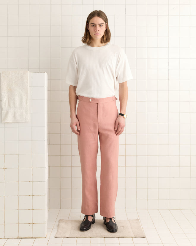 Lightweight Linen Side-Buckle Trousers - Pink MENS TROUSERS BODE New York