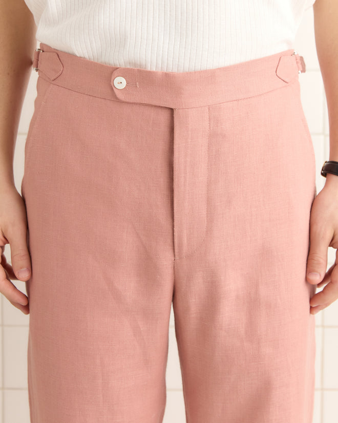 Lightweight Linen Side-Buckle Trousers - Pink MENS TROUSERS BODE New York