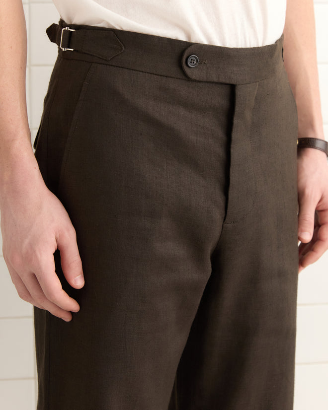 Lightweight Linen Side-Buckle Trousers - Brown/Black MENS TROUSERS BODE New York