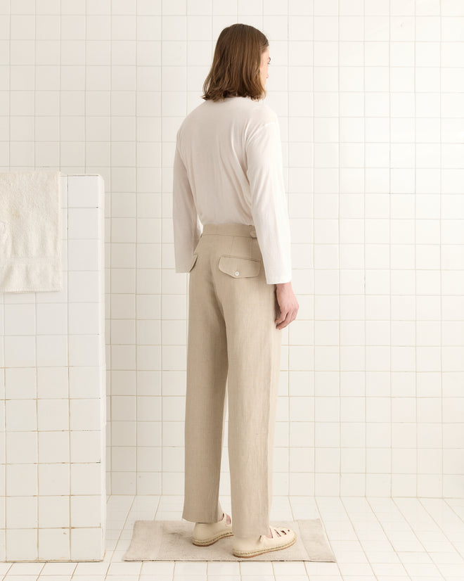 Lightweight Linen Side-Buckle Trousers - Wheat MENS TROUSERS BODE New York