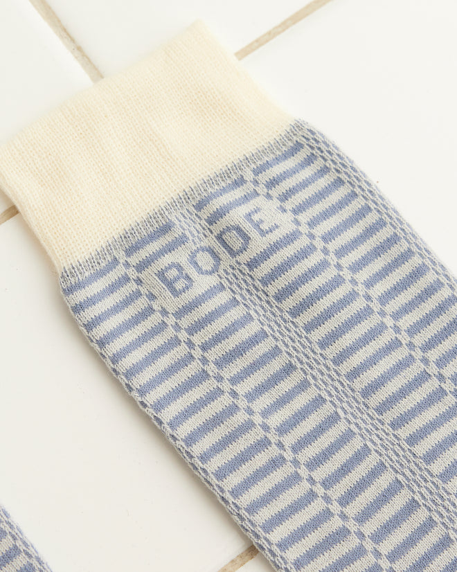 Micro Check Socks - Blue/Cream SOCKS BODE New York