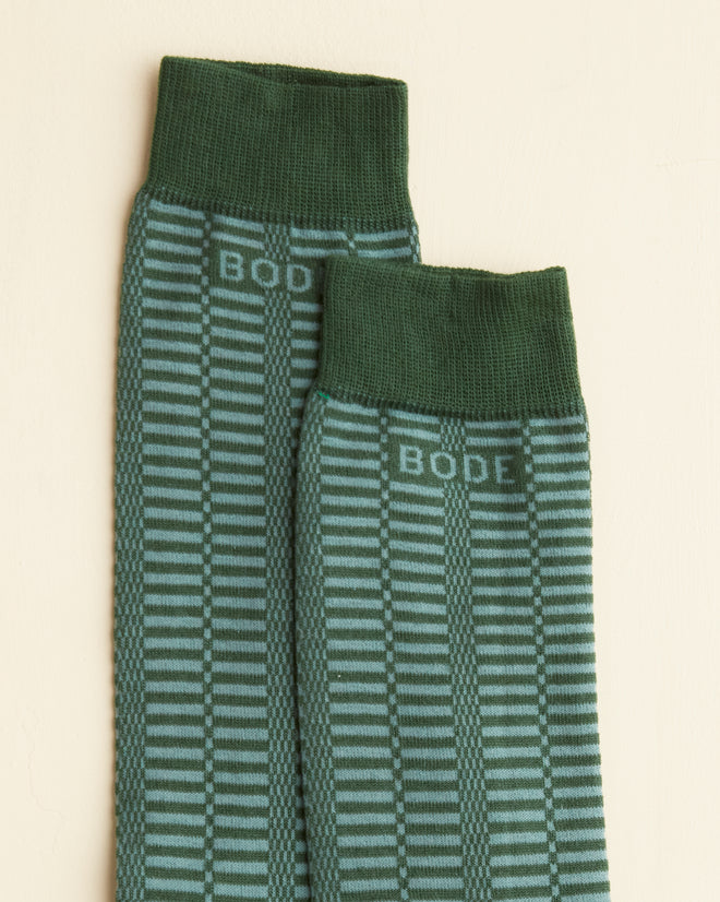 Micro Check Socks - Green