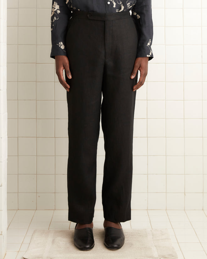 black linen dress pants men Regular Straight Leg Men's Linen Pants SOGLIO in Black