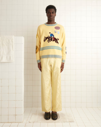 Football Jacquard Pajama Pants - Yellow MENS TROUSERS BODE New York