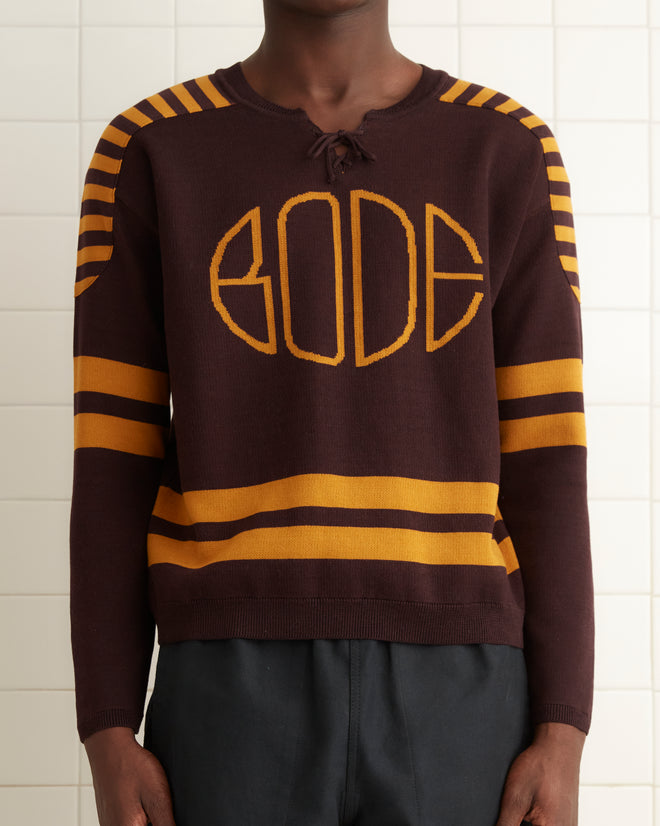 Rink Sweater - Brown/Yellow MENS KNIT TOPS BODE New York