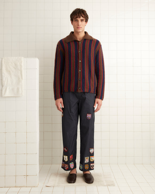 Mohair Stripe Cardigan - Navy/Brown MENS KNIT TOPS BODE New York