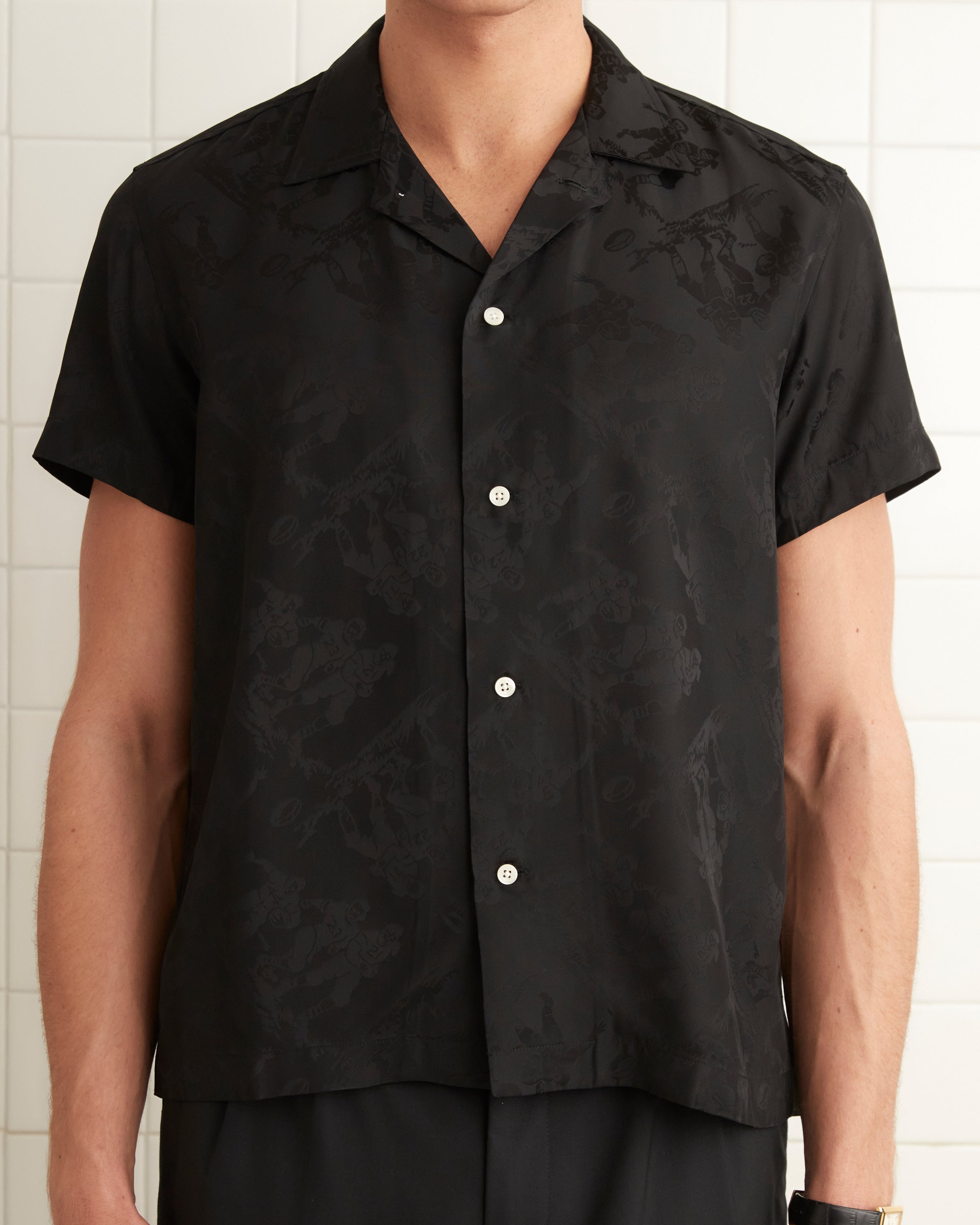 Football Jacquard Bowling Shirt - Black – BODE