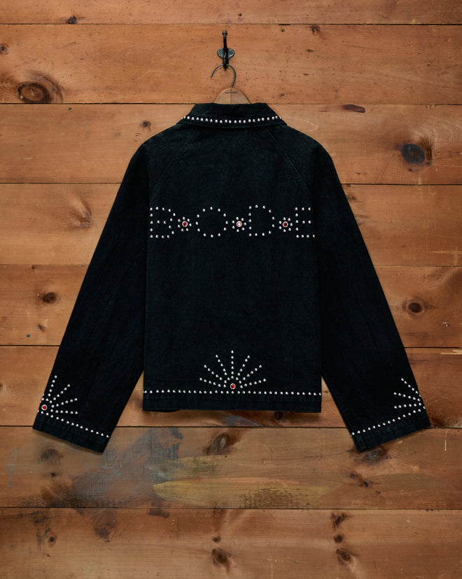 Silver Stud Jacket in black cotton twill with geometric silver studs on the back and cuffs.