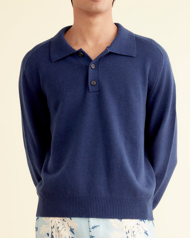 Cashmere Polo - Navy MENS KNIT TOPS BODE New York