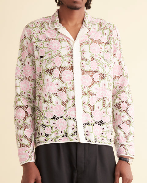 トップス BODE Vintage Lace Shirt L/XL Sheer Brick Lace Long Sleeve Shirt – BODE